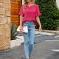 Casual Boho Pleated Bell Sleeve Round Neck Blouse