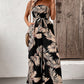 Boho Palm Leaf Botanical Strapless Wide Leg Jumpsuit