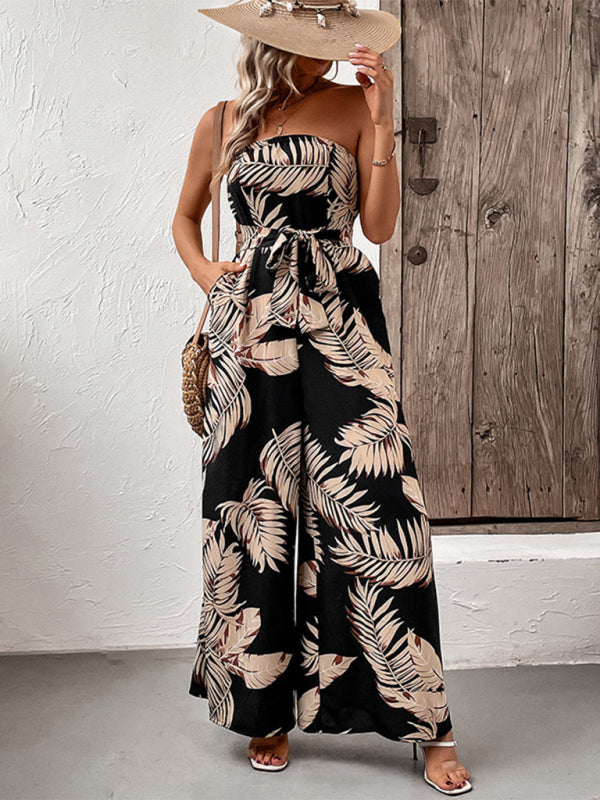 Boho Floral Print Two piece Set Wide Leg Pants Surplice Neck