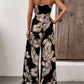 Boho Palm Leaf Botanical Strapless Wide Leg Jumpsuit