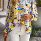Boho Floral Lace Trim Lantern Long Sleeve Summer Blouse