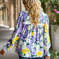 Boho Floral Lace Trim Lantern Long Sleeve Summer Blouse