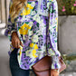 Boho Floral Lace Trim Lantern Long Sleeve Summer Blouse