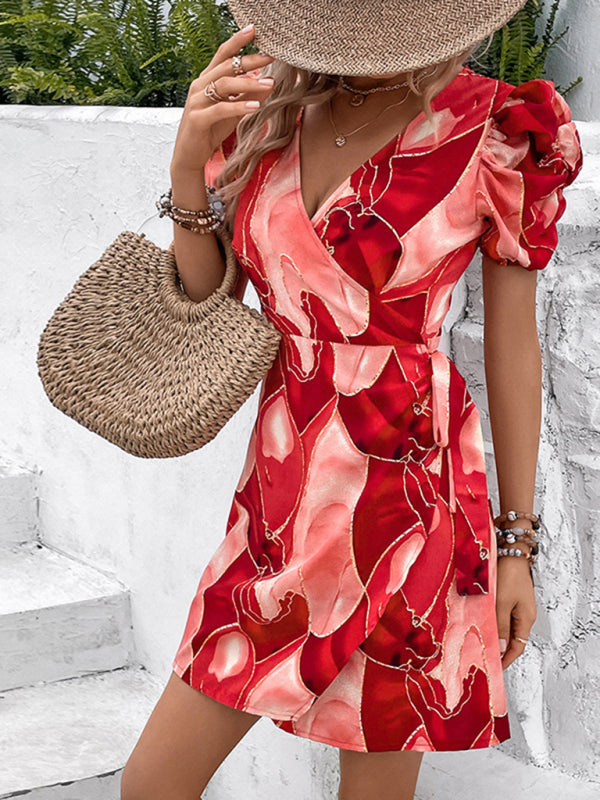 Red flower wrap dress hotsell