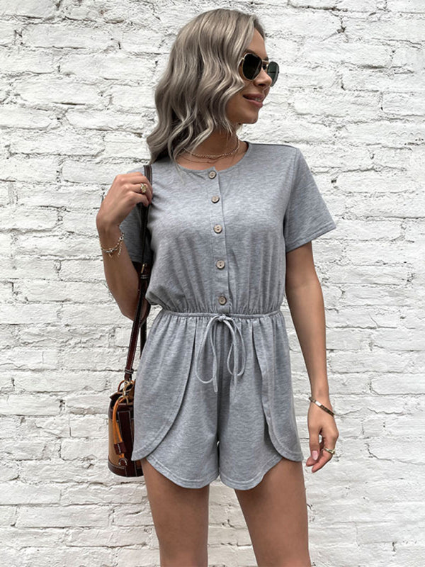 Boho Casual Grey Button Up Romper Outfit