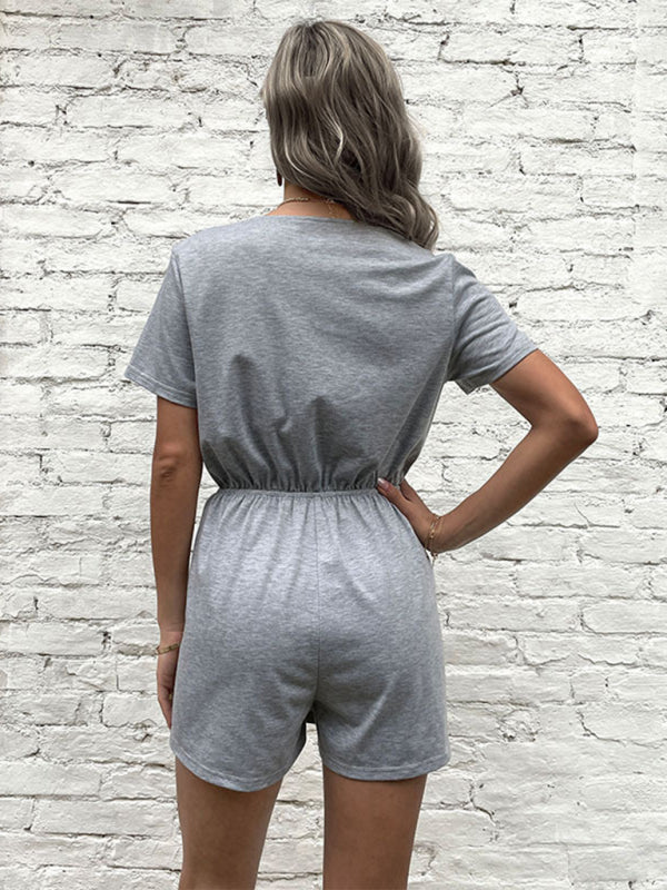Boho Casual Grey Button Up Romper Outfit