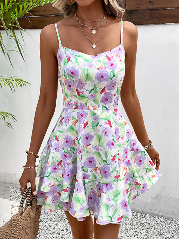 Darcy Bohemian Floral Painting Flounce Mini Dress