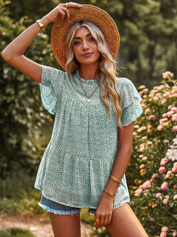 Boho Floral Frill Trim Babydoll Top