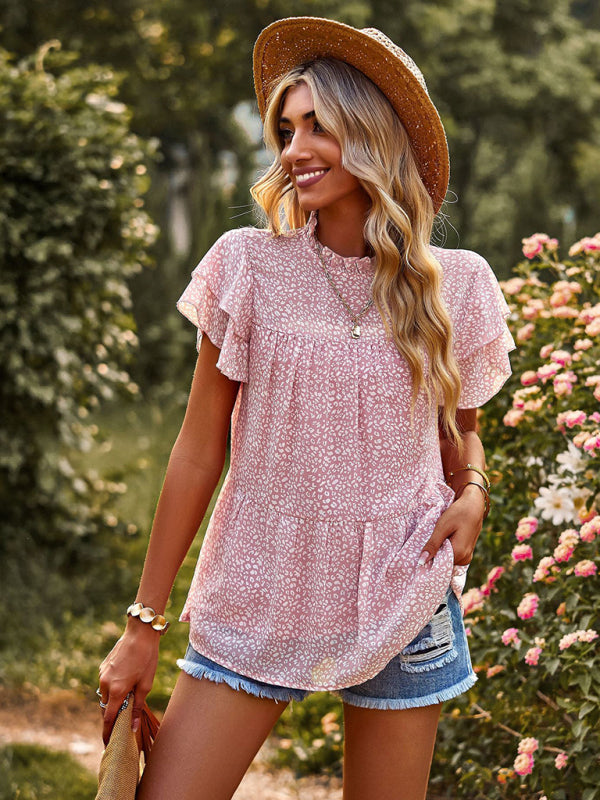 Boho Floral Frill Trim Babydoll Top