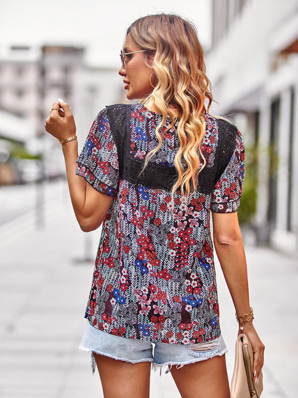 Boho Floral and Lace Casual Blouse