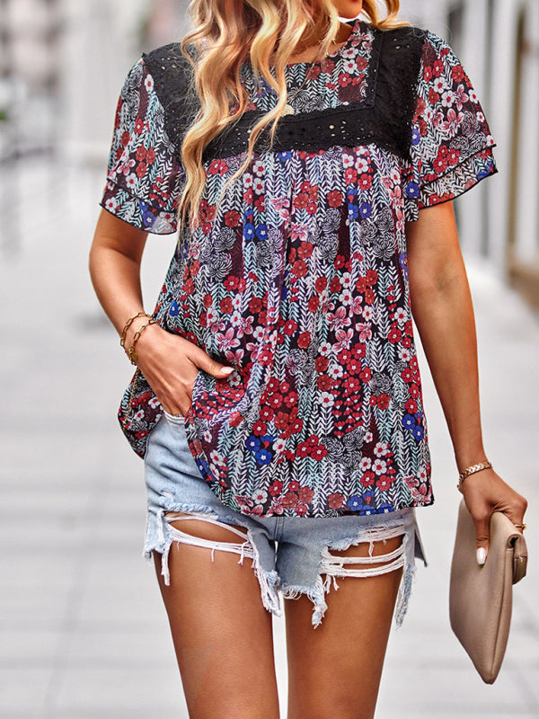 Boho Floral and Lace Casual Blouse