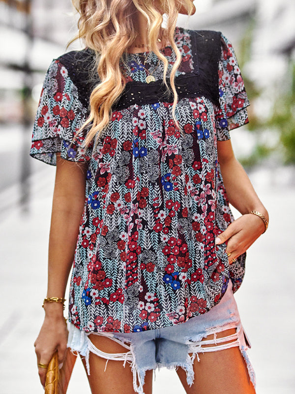 Boho Floral and Lace Casual Blouse