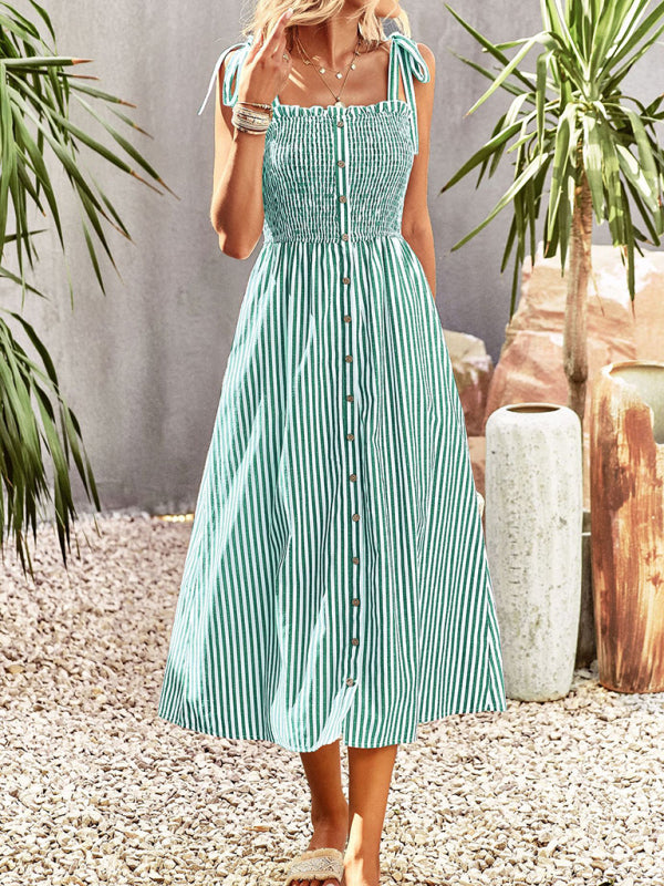 Dolores Seersucker Stripe Bohemian Smocked Dress