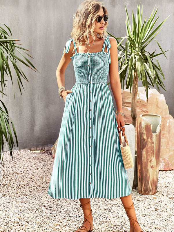 Dolores Seersucker Stripe Bohemian Smocked Dress