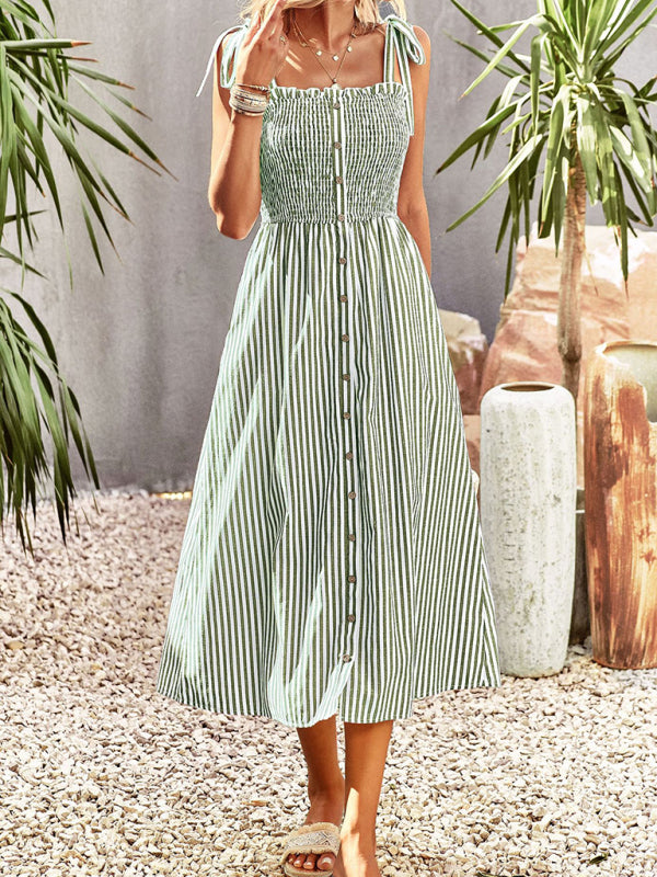 Dolores Seersucker Stripe Bohemian Smocked Dress