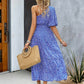 Callie Boho Botanical One Shoulder Puff Sleeve Maxi Dress