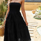 Hillary Boho Strapless Smocked Tube Top Ruffle Midi Dress
