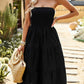 Hillary Boho Strapless Smocked Tube Top Ruffle Midi Dress
