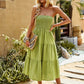 Hillary Boho Strapless Smocked Tube Top Ruffle Midi Dress