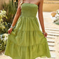 Hillary Boho Strapless Smocked Tube Top Ruffle Midi Dress