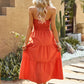 Hillary Boho Strapless Smocked Tube Top Ruffle Midi Dress