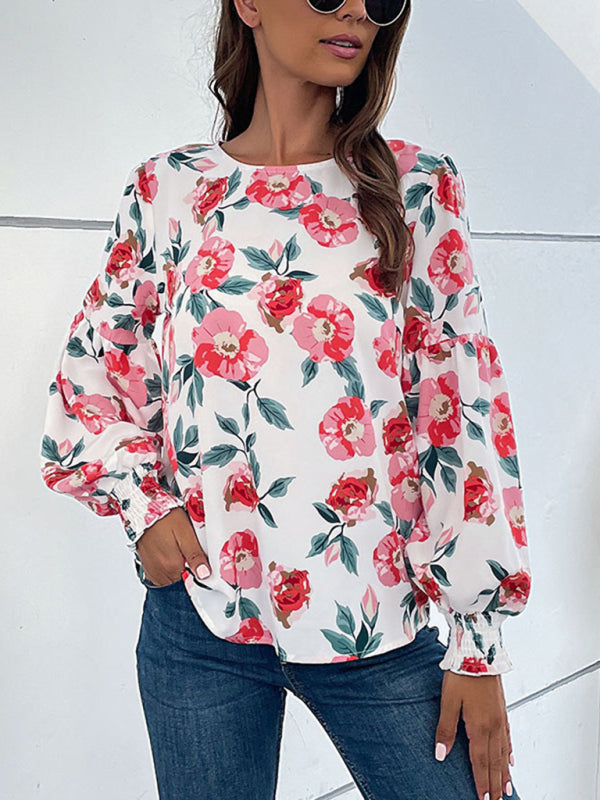 Bohemian Floral Long Lantern Sleeve Fall Blouse