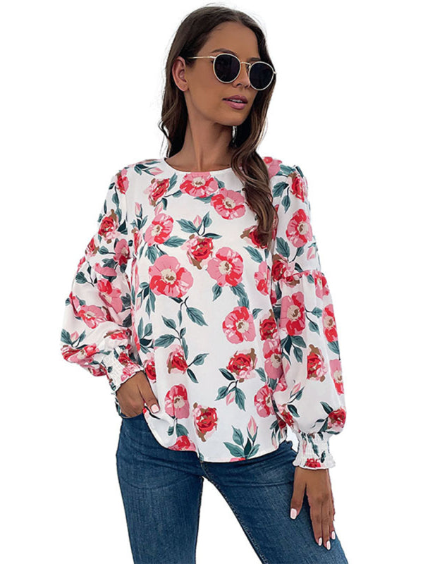 Bohemian Floral Long Lantern Sleeve Fall Blouse
