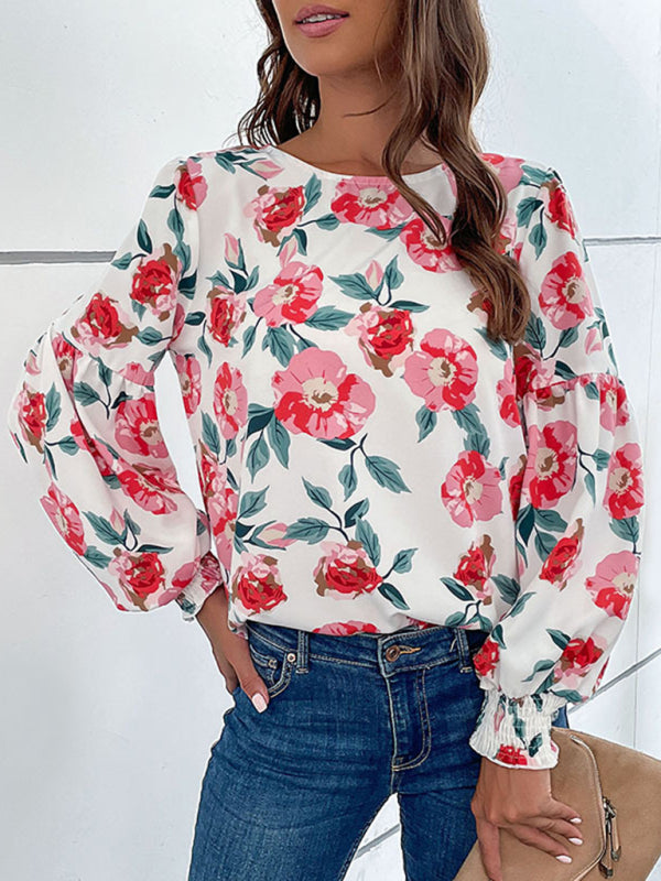 Bohemian Floral Long Lantern Sleeve Fall Blouse
