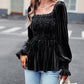 Bohemian Square Neck Smocked Long Sleeve Velvet Babydoll Top