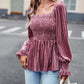 Bohemian Square Neck Smocked Long Sleeve Velvet Babydoll Top