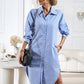 Boho Long Sleeve Collared Button Up Shirt Dress