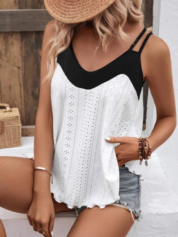 Bohemian Black and White Double Strap Cami Top