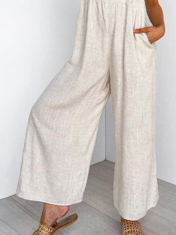 Boho Khaki Wide Leg Tie Shoulder Jumpsuit