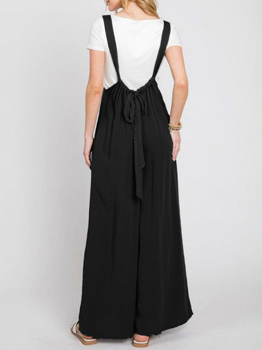 Boho Trendy Overall Tie Back Strap Jumpsuit with Pockets- Final Sale