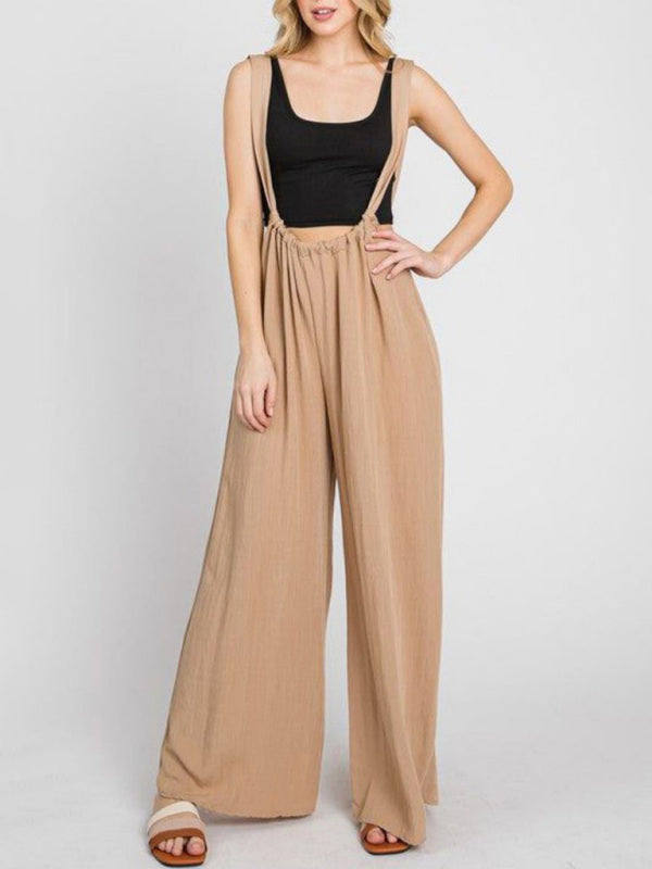 Boho Trendy Overall Tie Back Strap Jumpsuit with Pockets