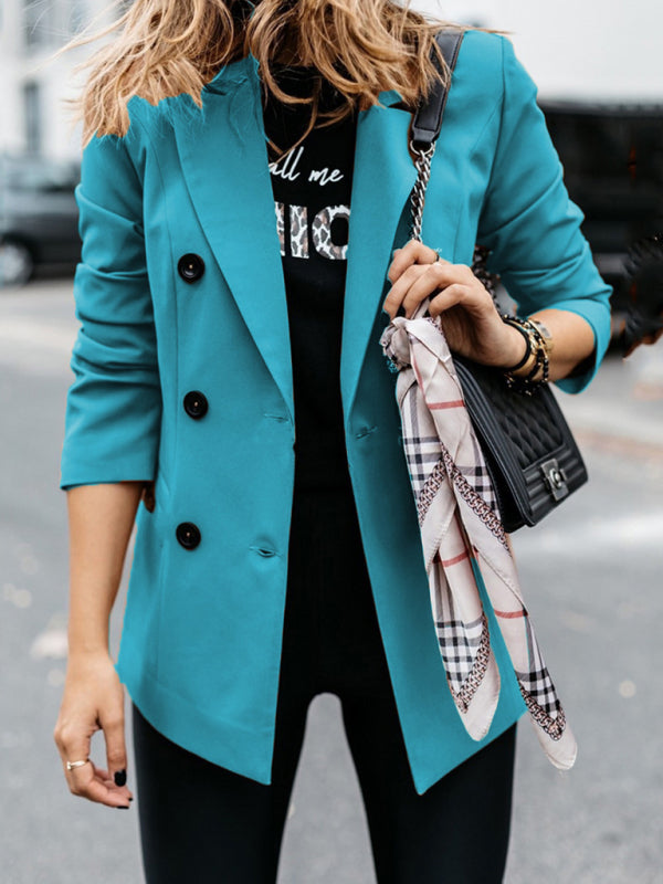 Fall Long Sleeve Double Breasted Button Front Career Jacket
