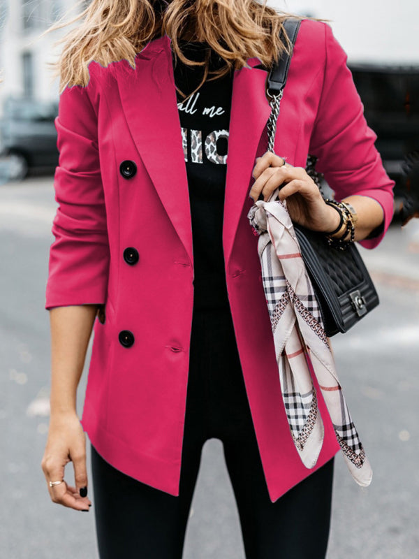 Fall Long Sleeve Double Breasted Button Front Career Jacket