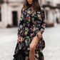 Bohemian Black Floral Long Sleeve Panel Maxi Dress