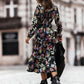 Bohemian Black Floral Long Sleeve Panel Maxi Dress