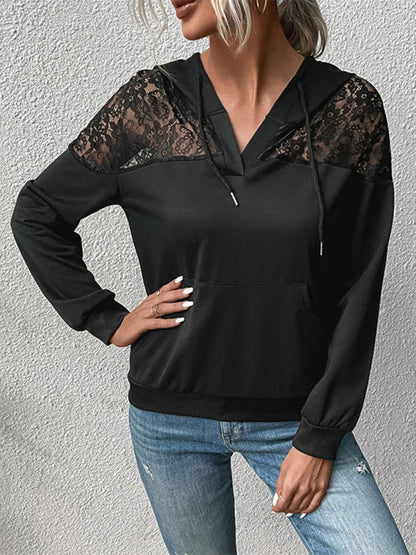 Boho Black Lace Shoulder Trim Hoody