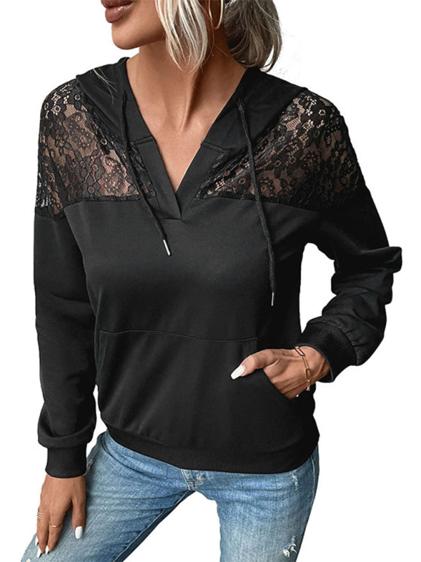 Boho Black Lace Shoulder Trim Hoody