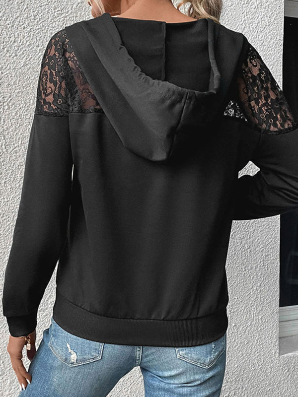 Boho Black Lace Shoulder Trim Hoody