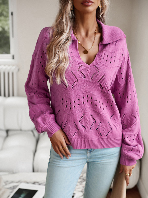 Bohemian Women's Open Knit Lantern Sleeve Sweater