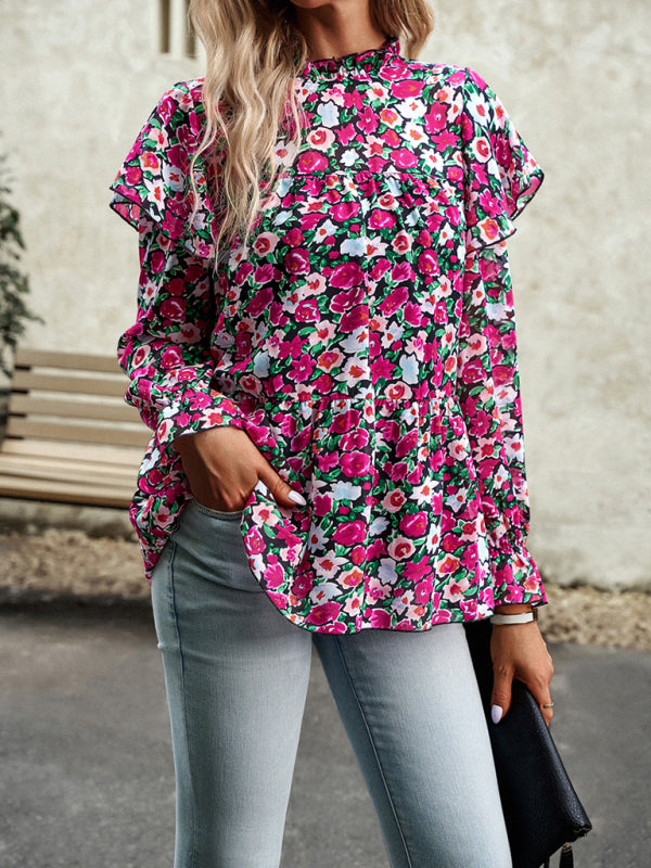 Bohemian Floral Long Flutter Sleeve Romantic Blouse
