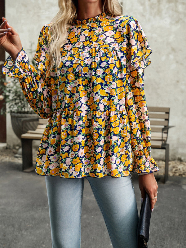 Bohemian Floral Long Flutter Sleeve Romantic Blouse