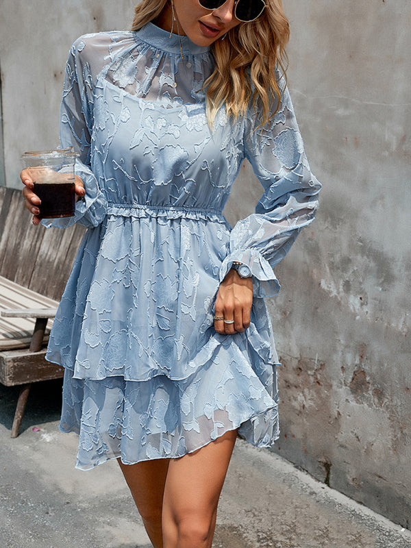 Boho Jacquard Floral Mesh Long Sleeve Dress OliverandJade