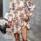 Boho Floral Print Round Neck Smocked Top Layered Dress