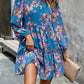 Boho Floral Print Round Neck Smocked Top Layered Dress