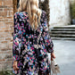 Boho Floral Print Round Neck Smocked Top Layered Dress