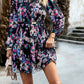 Boho Floral Print Round Neck Smocked Top Layered Dress